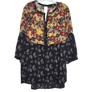 Suzanne Betro Floral Boho Tunic Bell Sleeves Blouse Top Size 1X